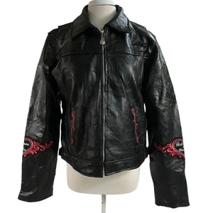 Diamond Plate Jacke Damen XL schwarz Echtleder bestickt Biker Style - Bild 1 von 13