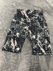Fahrradshorts hohe Taille sportlich Yoga Activewear Taschen Farbspritzer klein - Bild 1 von 9