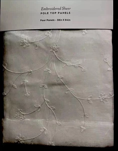 "4 paneles de ventana Laura Ashley VERNON bordados florales crema transparente 38x84""" - Imagen 1 de 9