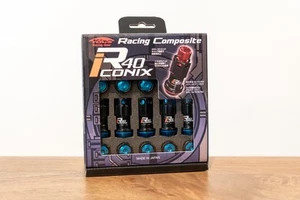 KYO-EI Project Kics R40 Iconix Lock Lug Set Aluminum Cap - M12x1.5 - Black/Blue - Picture 1 of 3