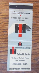 INTERNATIONAL HARVESTER MATCHBOOK COVER: SCHNELL CAMROSE, ALBERTA MATCHCOVER -A8 - Picture 1 of 2