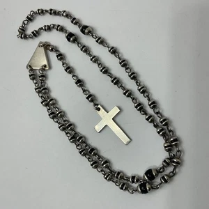 Collar Colgante Cruz Cuentas Plata Esterlina Ónix Negro México De Colección TV-120 MEX - Imagen 1 de 23