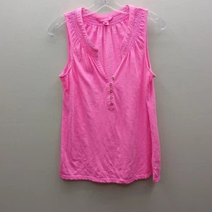 Lilly Pulitzer Smocked Neckline Sleeveless Essie Tank Top Vacation Pink SZ Large - Picture 1 of 5