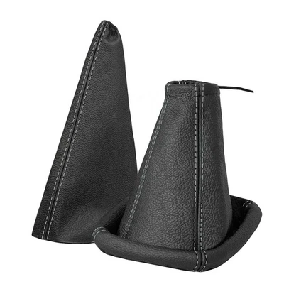 Sacco cambio e cuffia freno a mano OPEL CORSA C 100% pelle nero cucitura grigio - Immagine 1 di 4