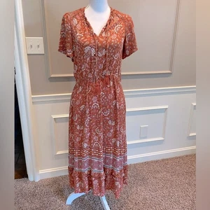 Knox Rose Mediano Boho Campesino Óxido Naranja Floral Maxi Vestido Festival Iglesia - Imagen 1 de 5