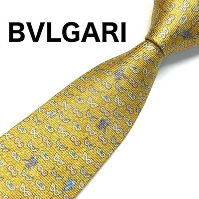 Corbata de seda Bvlgari Settepiegue patrón amarillo alta calidad usada Foto 1 de 4