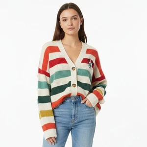 Disney Parks Minnie Mouse Holiday Striped Cardigan 100% Cotton Sweater sz 1X - Bild 1 von 14