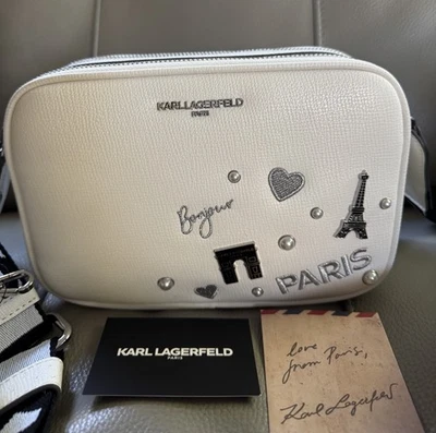 New Karl Lagerfeld Winter White Maybelle Paris Icons Crossbody Camera Bag - Image 1 of 4