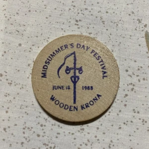 Little Sweden-Linsborg KS Midsummers Day Wooden Nickel Krona Token 1988 - Picture 1 of 3
