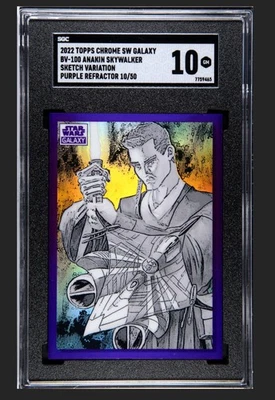 Boceto 2022 Topps cromado Star Wars Galaxy Anakin Skywalker púrpura/50 SGC 10 Foto 1 de 2