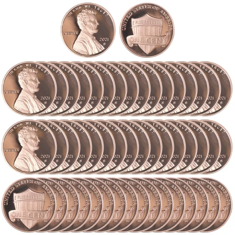 2021 S Lincoln Shield Cents Gem Deep Cameo Proof Roll Penny 50 Coins Cover