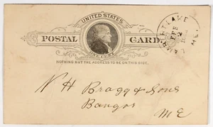 Lambert Lake, ME. 1892 CDS auf DSB 1c Regierungspostkarte nach Bangor, ME. 1874- - Bild 1 von 2