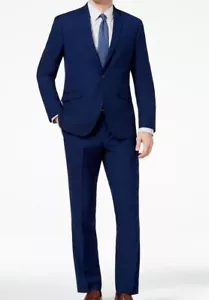 $397 Kenneth Cole Men's Blue Stretch Slim-Fit Jacket Pants 2-Piece Suit Size 42L - Picture 1 of 7