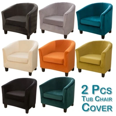 2-Piece Velvet Tub Chair Covers Stretch Armchair Slipcover Furniture Protector - Image 1 of 4