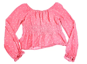 Art Class Peasant Top Girls XL 14 Ruffle Trim Floral Coral w White Polka Dots - Picture 1 of 6