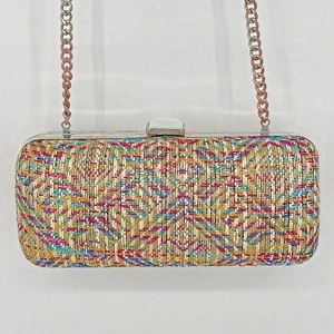 Zara Trafaluc Womens Box Clutch Evening Bag Hard Chained Small Shimmer Jeweled - Picture 1 of 14