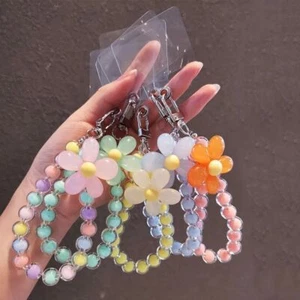 Flower Beaded Cell Phone Charm Lanyard Wrist Strap Car Keychain - Picture 1 of 14