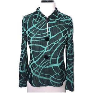 Ming Wang Black and Teal Abstract Print Acrylic Cardigan Sweater XS EUC - Picture 1 of 6