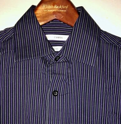 Campia Moda Men's Button Up Shirt Long Sleeve Size Small Slim Fit Purple Striped - Image 1 of 3