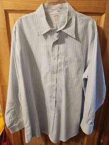 Brooks Brothers 1818 The Original Polo Shirt 17 1/2 - 34 White w Blue Stripes - Picture 1 of 12