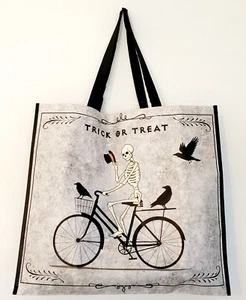 Skelett Hut Halloween Fahrrad schwarz Krähen Krähe Homegoods Tasche wiederverwendbar Tragetasche - Bild 1 von 3