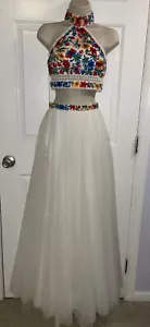 Sherri Hill Gr. 0 weiß Blumen bestickt 2-teilig formell/Abschlussball/Hochzeitskleid - Bild 1 von 24