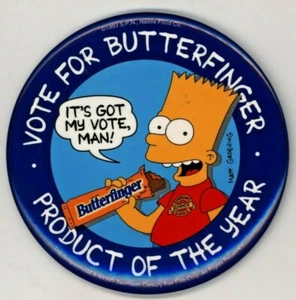 1993 BUTTERFINGER Bart Simpson 3 1/2" Pinback Button - Picture 1 of 1