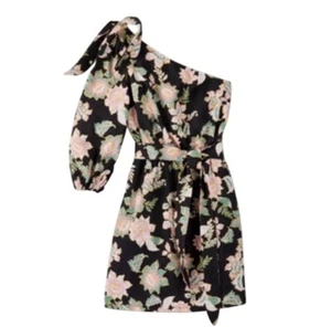 Who What Wear Floral One-Shoulder Mini Dress W/ Belted Waist & Long Puff Sleeve - Picture 1 of 11