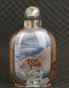 chinese natural crystal hand painting camel snuff bottle - Picture 1 of 9