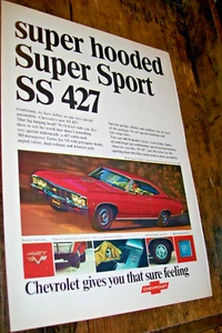 1967 Chevy Impala SS 427 Mid-Size Mag 2 Ad Lot - "Super Hooded" + 427 Engine Ad - Bild 1 von 2