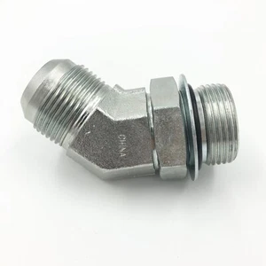 Hydraulic Adapter 1-5/16-12 M O-Ring Boss x 1-5/16-12 M JIC 37° Flare, 45° Elbow - Picture 1 of 2
