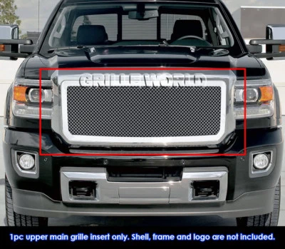 Fits 2015-2019 GMC Sierra 2500/3500 Main Upper Stainless Mesh Chrome Grille - Image 1 of 2