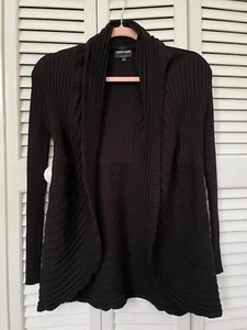 GIORGIO ARMANI Black Cocoon Open Front Ribbed Cardigan Shrug Sweater Top IT 36 - Imagen 1 de 5