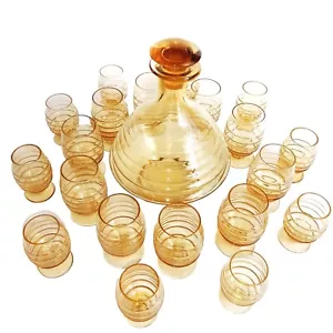 Carafe et 20 Verres Soufflés Fumés Jaune Art Déco Service Ancien CIrca 1940 - Imagen 1 de 11