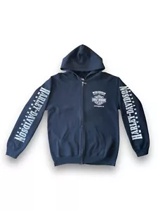 Harley Davidson Oconomowoc, WI Lightning Crest Zip Up Sweater Size M/L Black - Picture 1 of 22