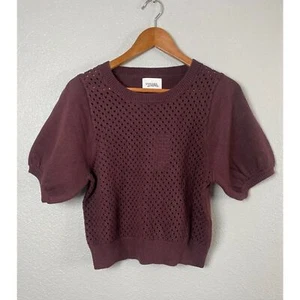Stitches Stripes Women's Sz L Burgundy Pullover Sweater Perforated Short Sleeve - Picture 1 of 7