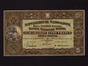 Switzerland:P-11e , 5 Franken, 1921 * William Tell * VF * - Picture 1 of 2