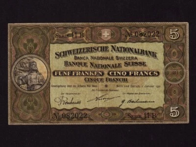 Switzerland:P-11e , 5 Franken, 1921 * William Tell * VF * - Image 1 of 2