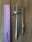 Vintage Toledo Spain Brass Handle Steel Dagger Sword Letter Opener 7” w/Sheath