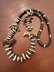 Afrikanische Safari handgefertigte Perlen Holz Halskette 28" Löwe Tiger 610 - Bild 1 von 5