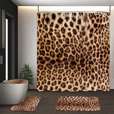 Juegos de 4 cortinas de ducha antideslizantes con estampado de guepardo de leopardo, marrón Foto 1 de 4