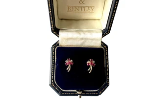 Ruby and Diamond Earrings 9ct Gold Ruby Diamond Stud Vintage Earrings - Picture 1 of 11