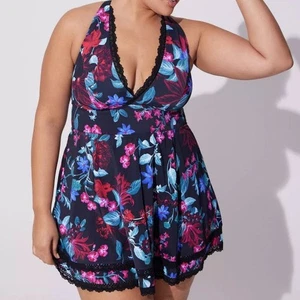 Torrid Mystical Forest Swim Dress 2X One Piece UPF Swimsuit Crochet Wireless NEW - Picture 1 of 14