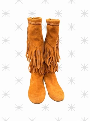 Sbicca Moccasins Womens 6.5 Tall Fringe Suede Zip Up Boots - Image 1 of 4
