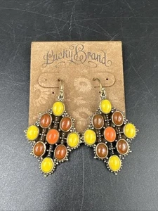 New Lucky Brand! Vintage Look Earrings Women Jewelry Brown Yellow Orange Bronze - Picture 1 of 4