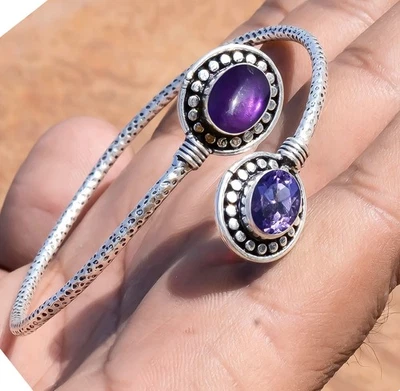 Bracciale in argento sterling 925 con taglio ametista e pietra preziosa... - Immagine 1 di 4