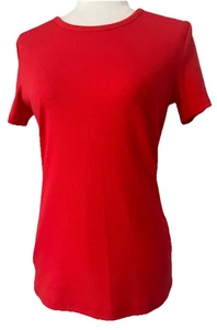 Lands End Damen Strick gerippt Kurzarm Oberteil Baumwolle T-Shirt beere Small NEU - Bild 1 von 7