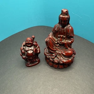 Pair Of Resin Figurines, One Of Buddha And One Of Guan Yon - Picture 1 of 1
