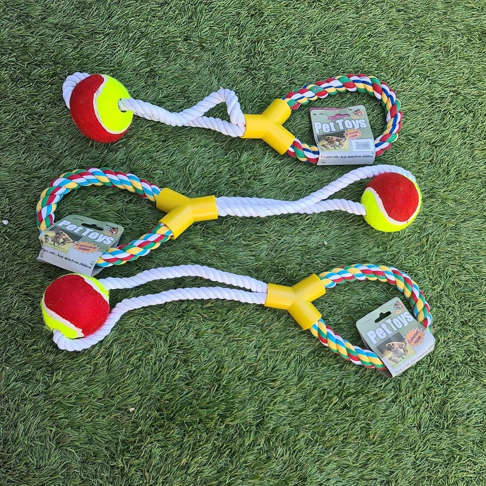 3x Dog Ball & Rope Tug Toy NEW approx 45cms length Tug of War pulling play - Image 1 of 1