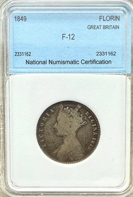 1849  FLORIN Great Britain, Victoria, Godless   Fine 12 - Image 1 of 2